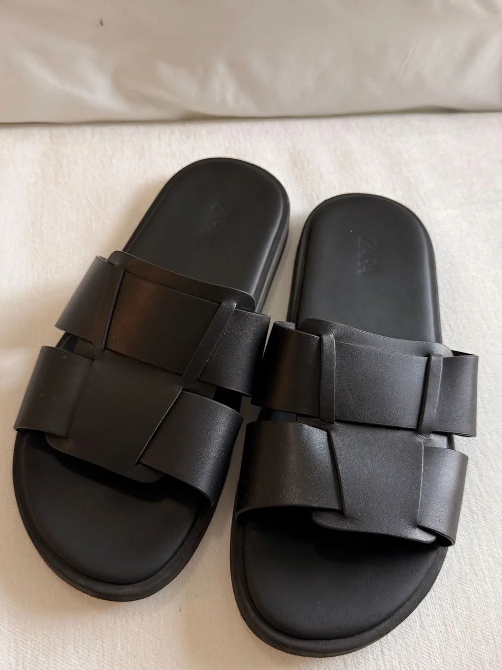 Zara Black Woven Slide Sandals